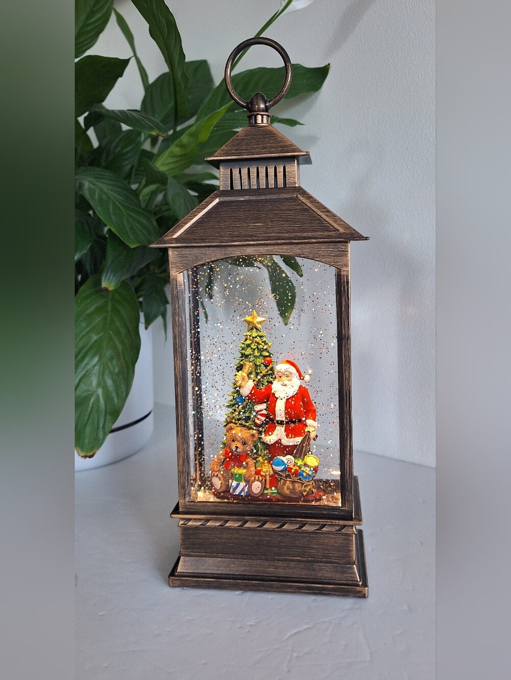 Christmas lantern with LED light and glitter
